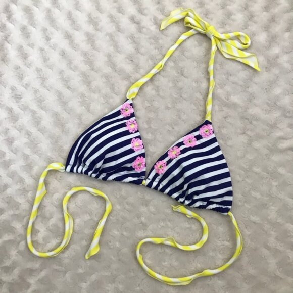 Victoria’s Secret Small Bikini Halter Blue Stripes - Picture 1 of 4